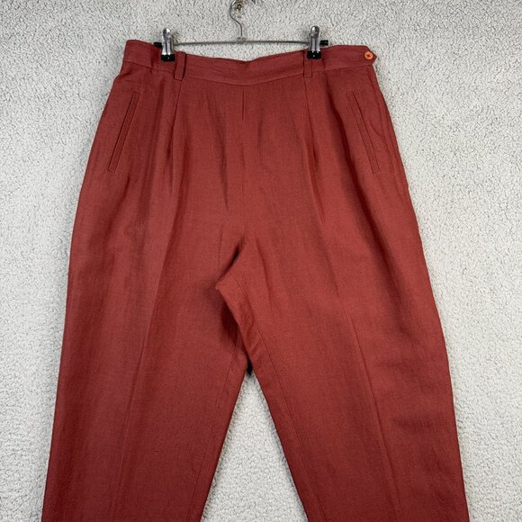 AKA Eddie Bauer Pants Womens Size 16 Vintage Red Brown Pleated Ankle Linen 90s - Picture 2 of 13